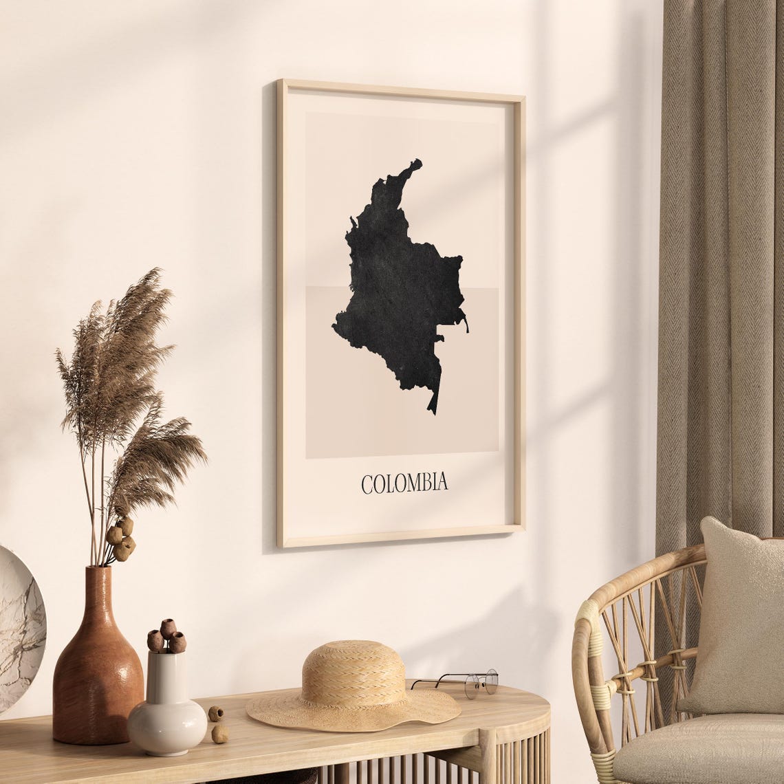 Colombia Country Map Silhouette Minimalist Black Beige Art Poster - Image 3