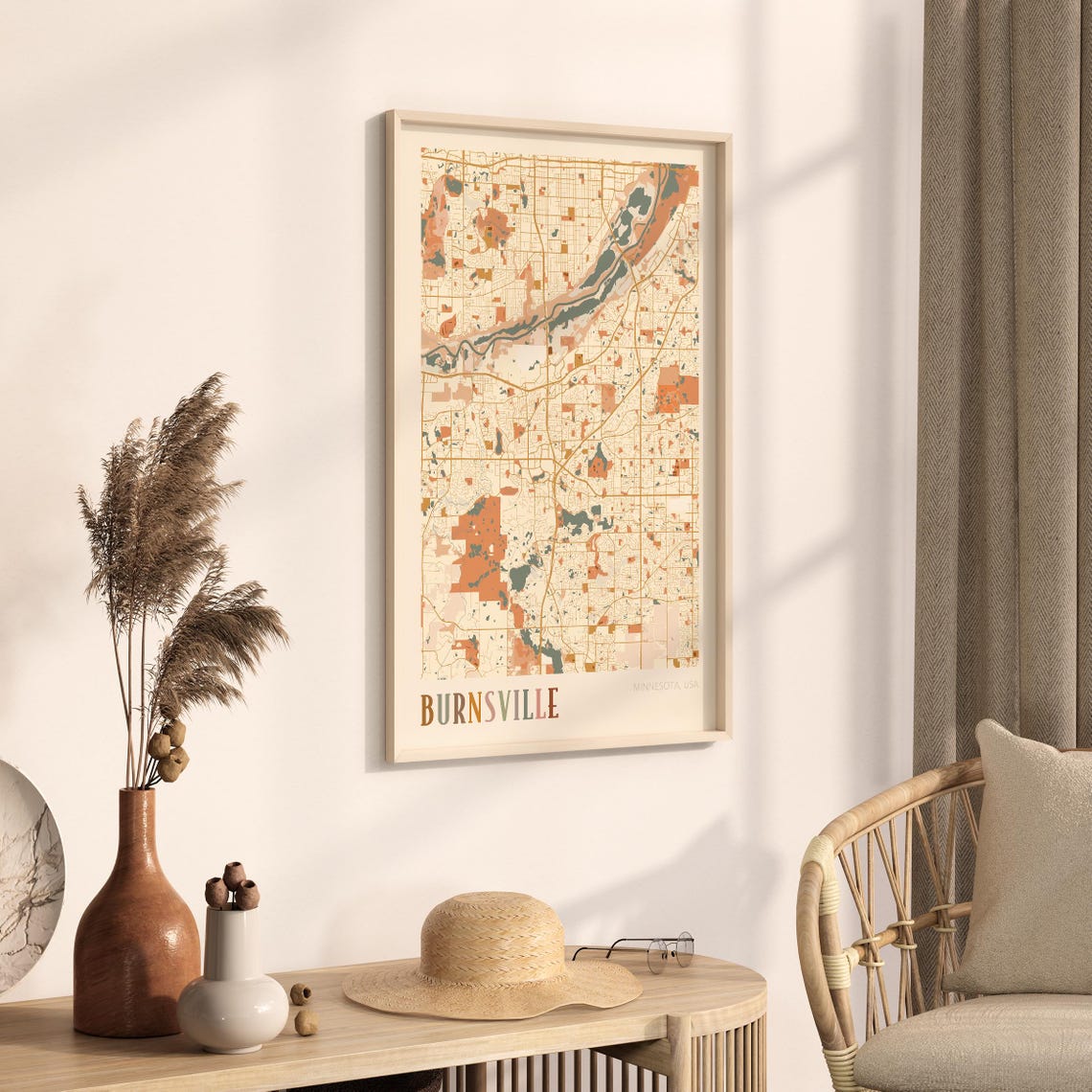 Burnsville Minnesota Scandinavian Boho City Map Wall Decor Poster - Image 3