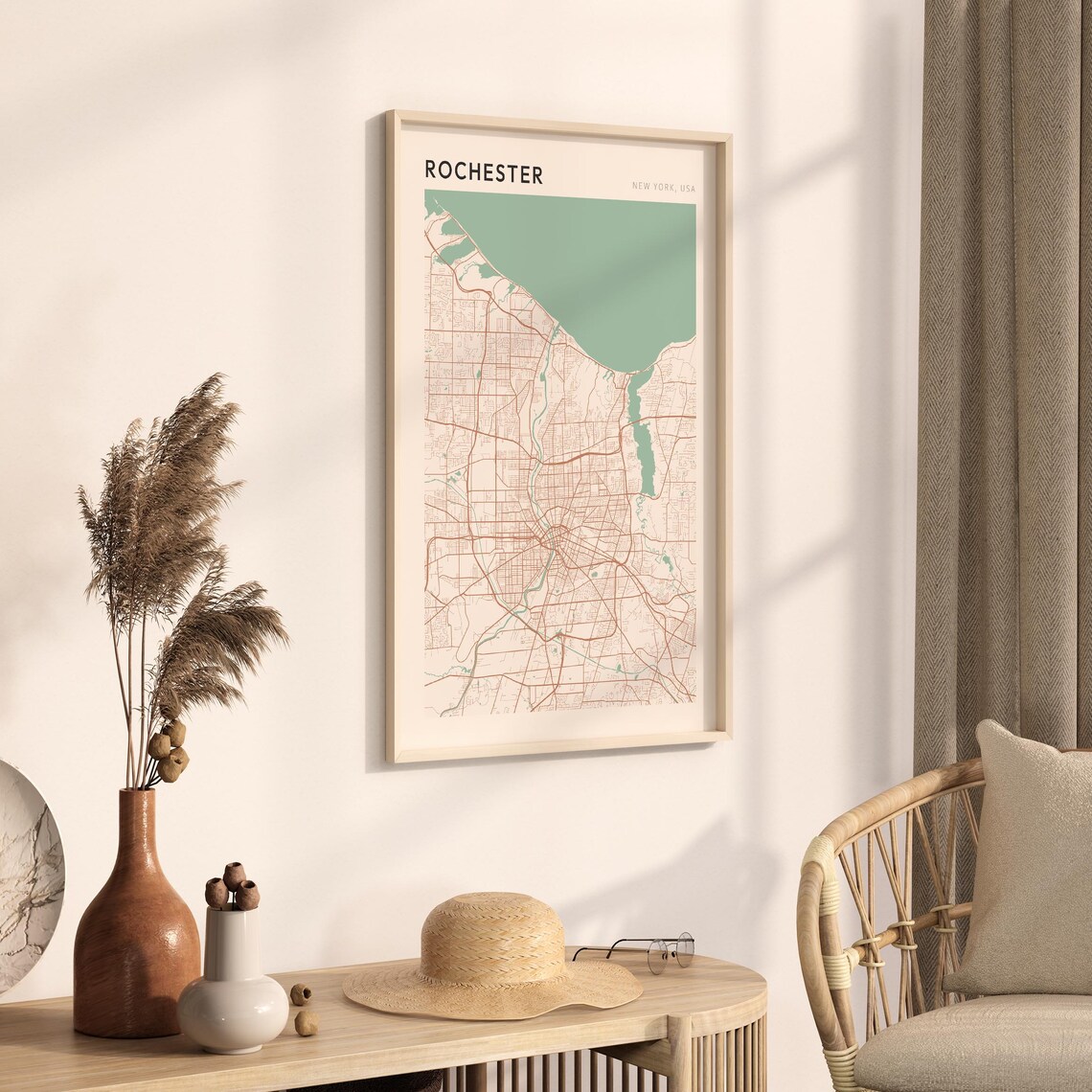 Rochester New York USA Modern Beige Minimal City Street Map Poster - Image 3
