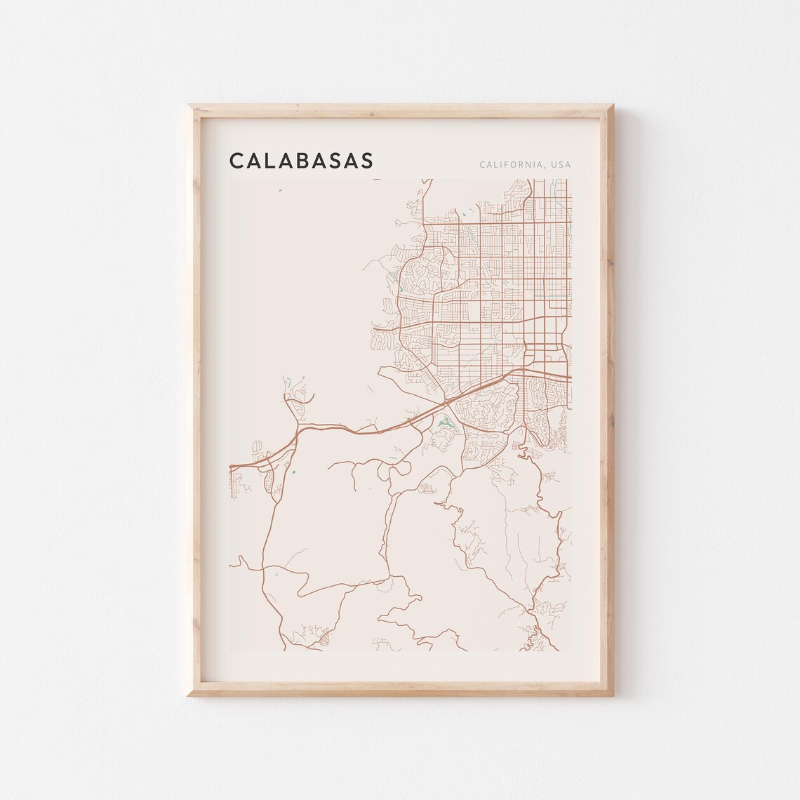 Calabasas California Terracotta Line Map Poster for Home Decor
