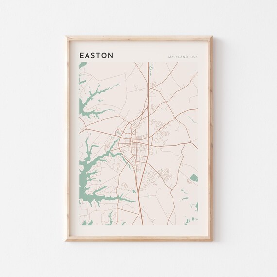 Easton Maryland USA Minimalist Sage Green City Street Map Poster
