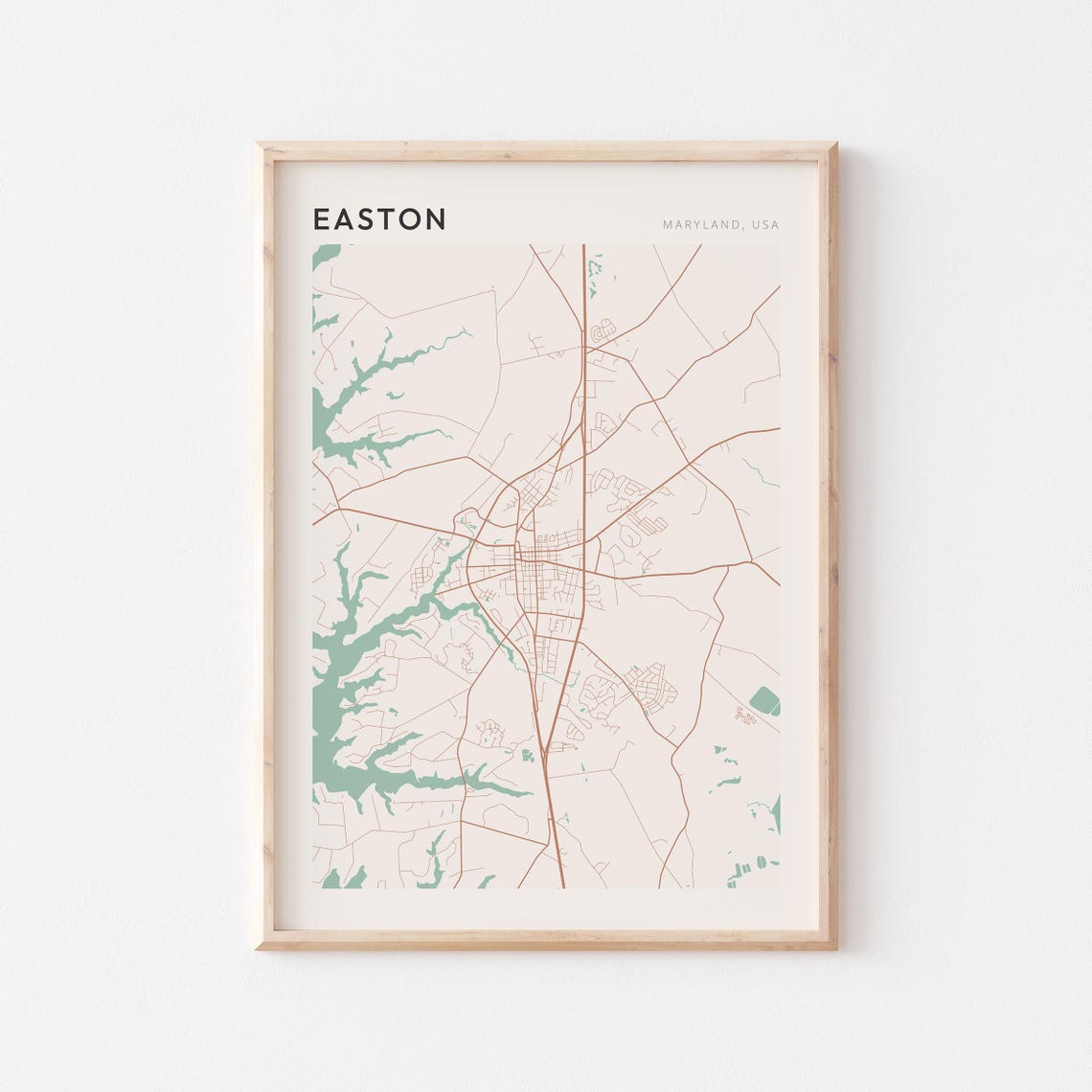 Easton Maryland USA Minimalist Sage Green City Street Map Poster