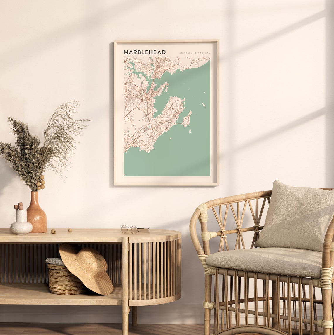 Marblehead Massachusetts Elegant Sage Green Minimalist City Map Poster - Image 2