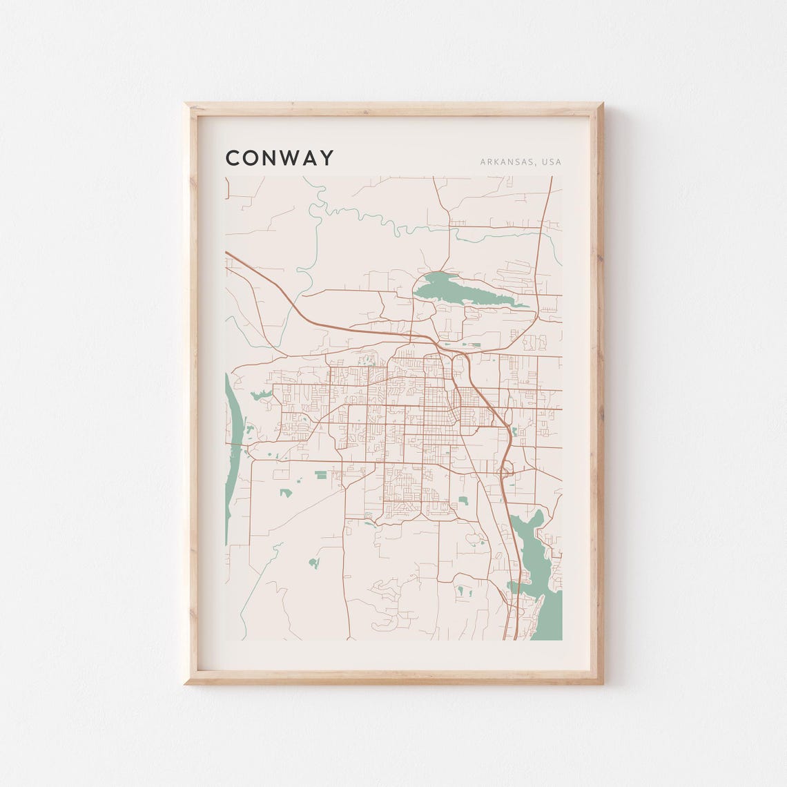 Conway Arkansas Modern Minimalist Copper Street Map Decor Poster