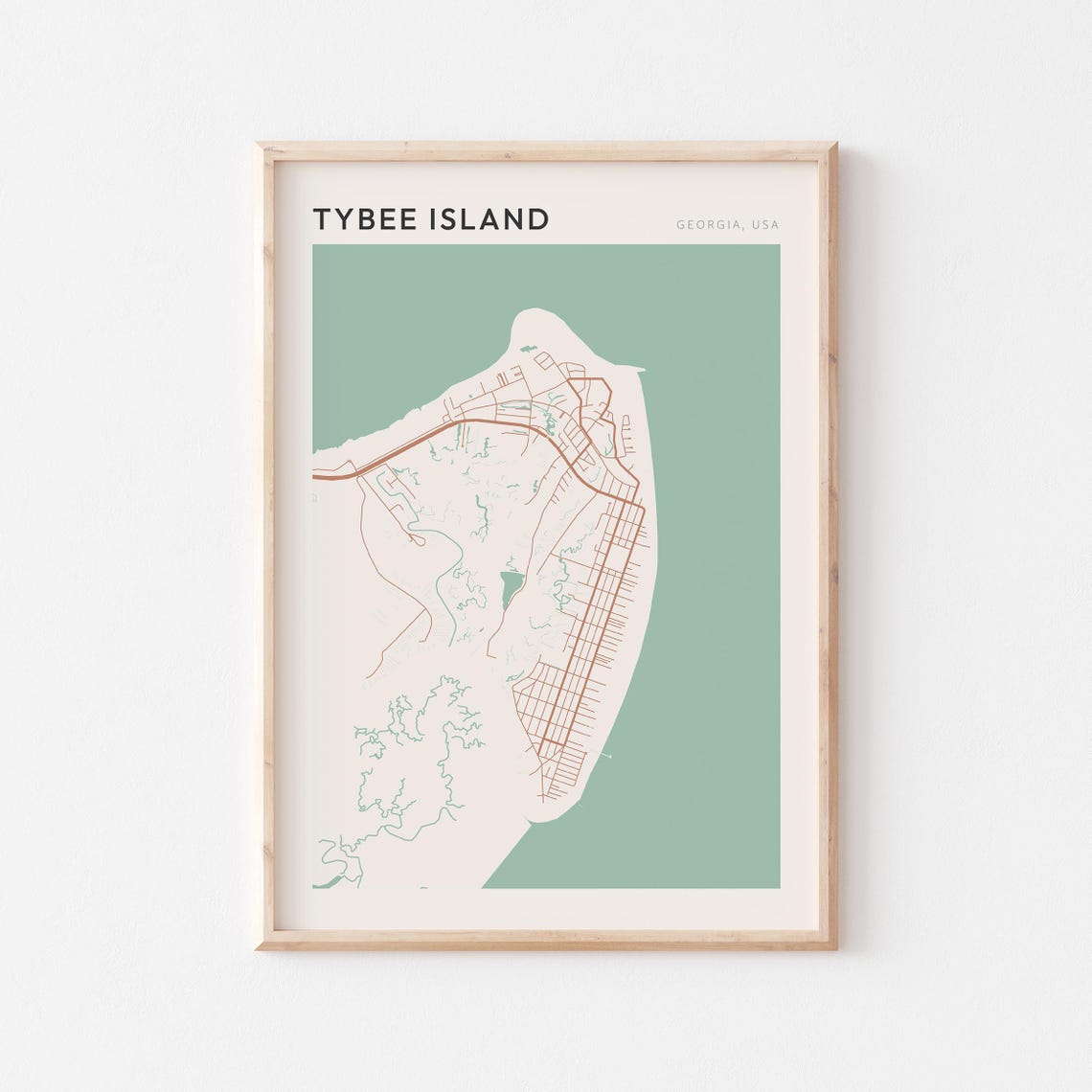Tybee Island Georgia Minimalist Island Map Poster Boho Wall Decor