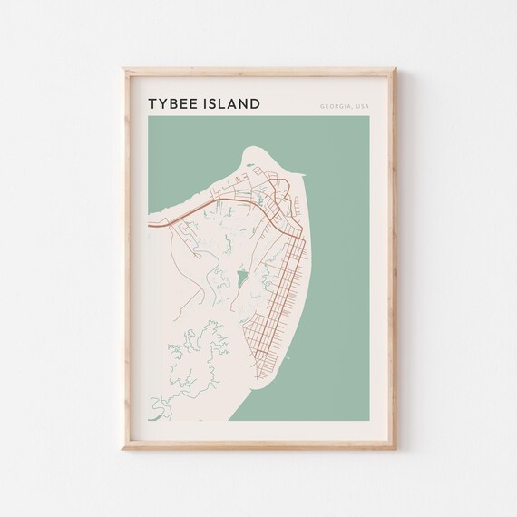 Tybee Island Georgia Minimalist Island Map Poster Boho Wall Decor