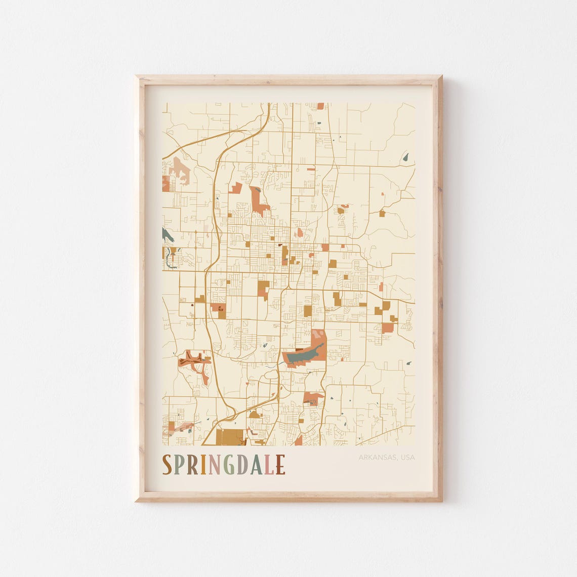 Springdale Arkansas Stylized Vintage Street Map Modern City Art Poster