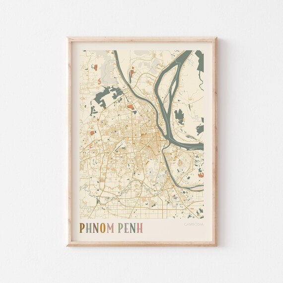 Phnom Penh Map Poster Print Wall Art Cambodia Travel Gift Boho
