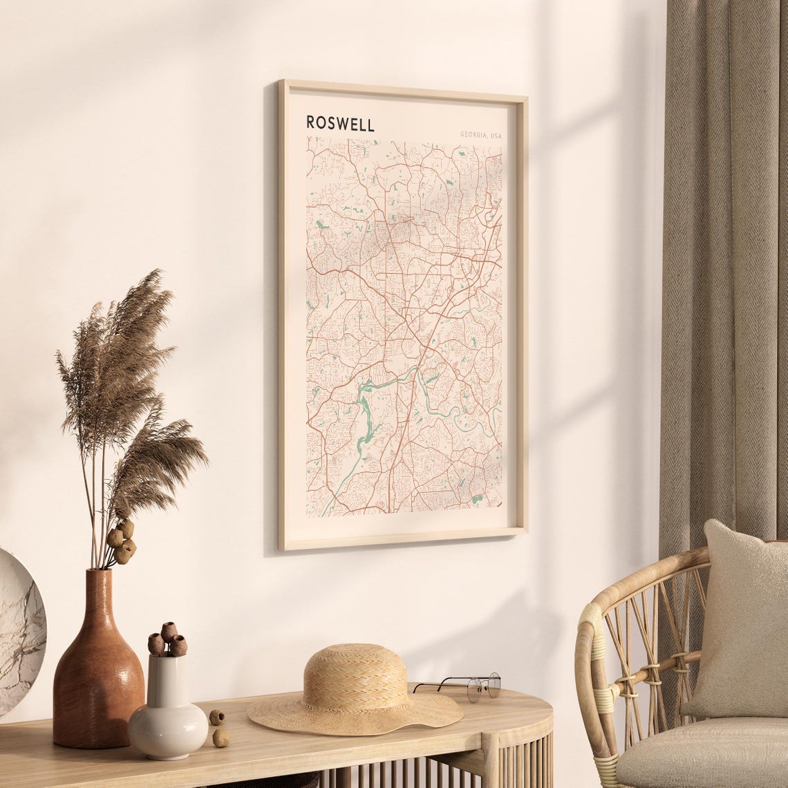 Roswell Georgia Minimalist Terracotta Street Line Map Poster - Image 3