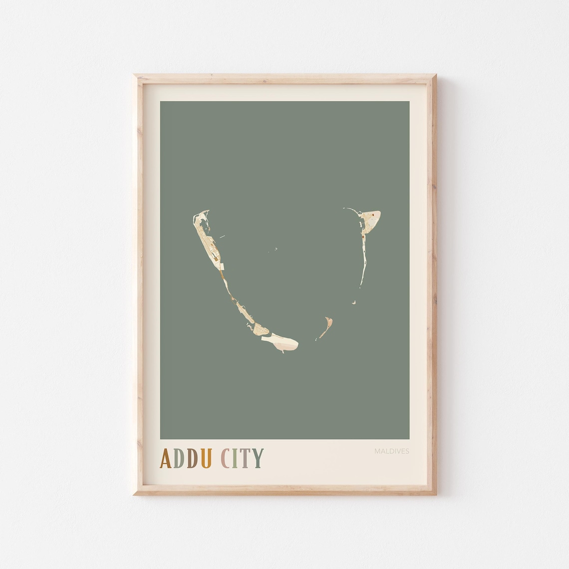 Addu City Maldives Atoll Map Sage Green Boho Minimalist Travel Gift Poster