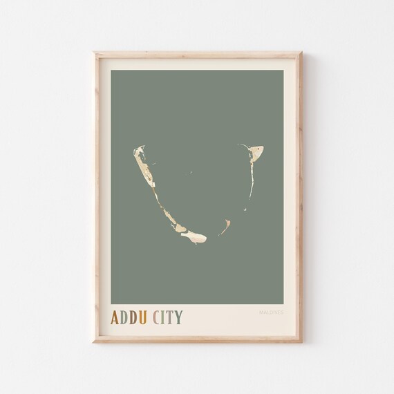 Addu City Map Poster Print Wall Art Maldives Travel Gift Boho