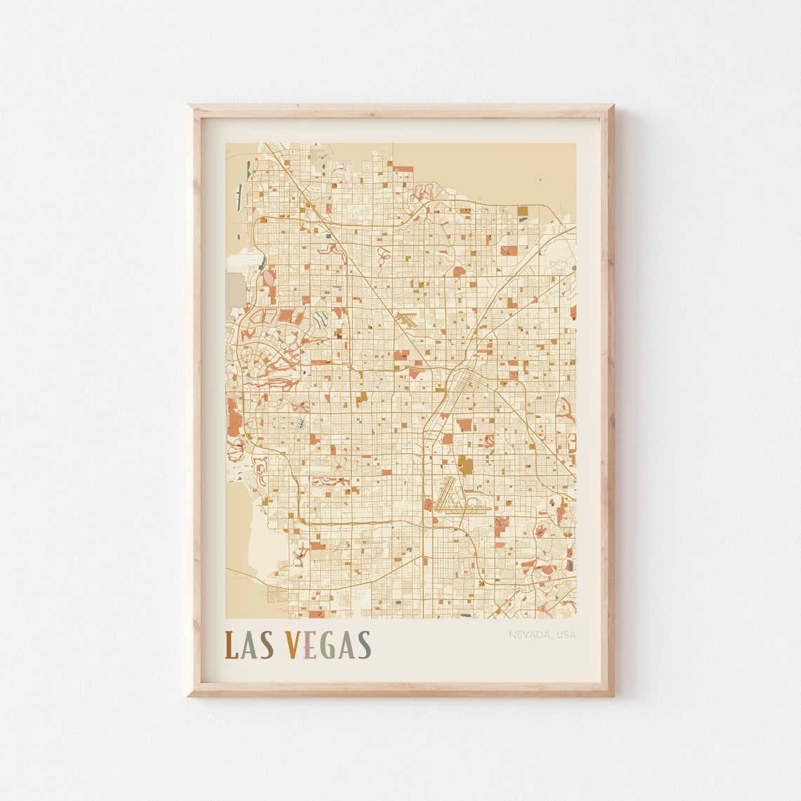 Las Vegas Nevada Retro City Map Poster Desert Strip Grid Artwork