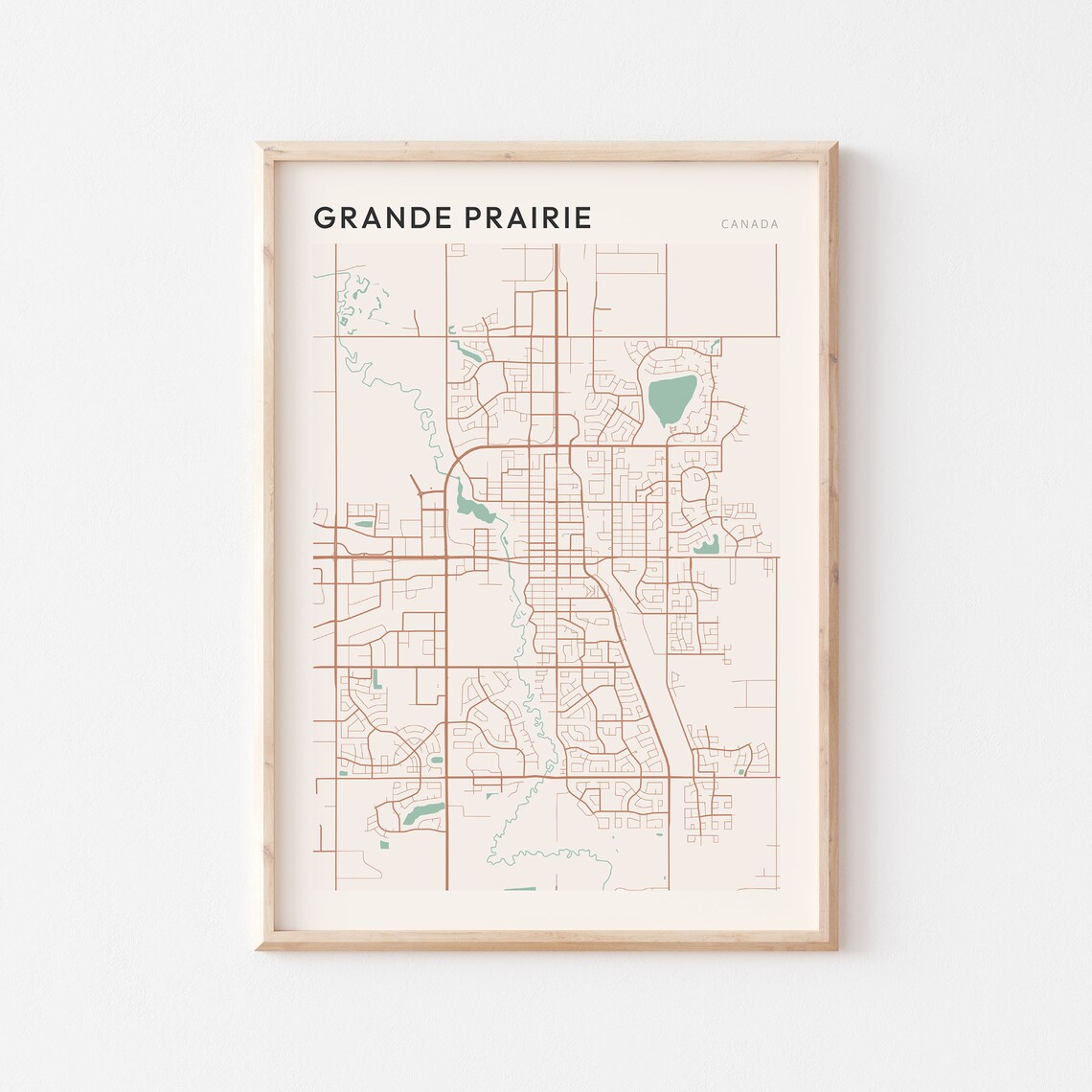 Grande Prairie Canada Minimalist City Street Map Art Poster Home Decor