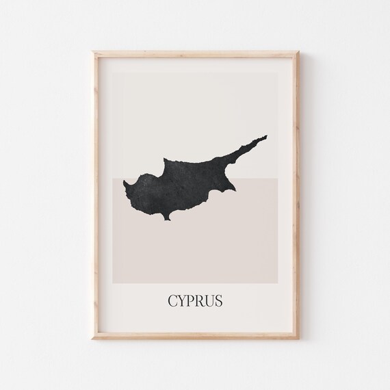 Cyprus Country Map Silhouette Minimalist Black Beige Art Poster