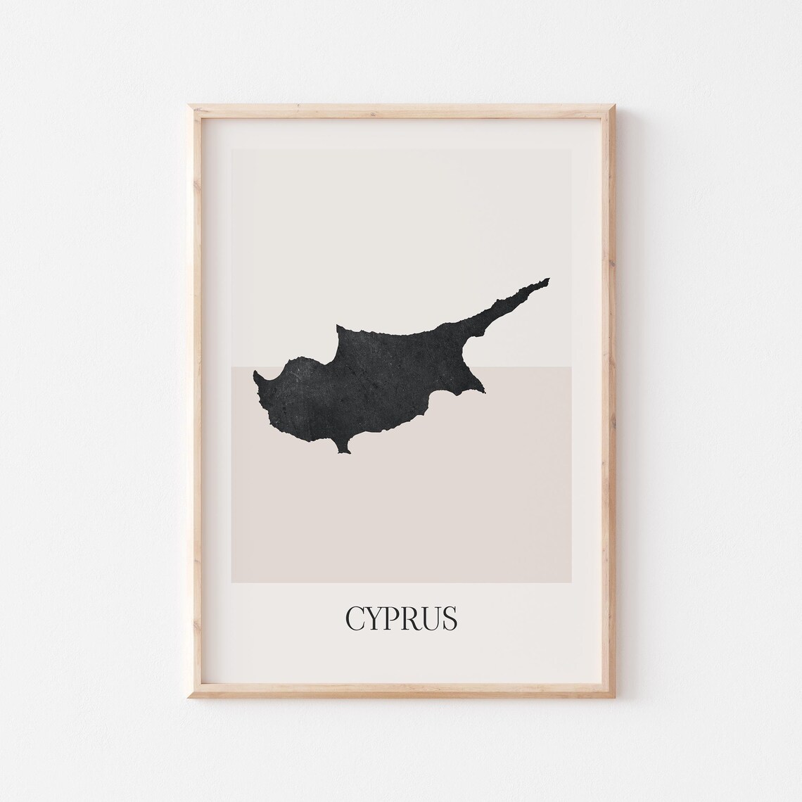 Cyprus Country Map Silhouette Minimalist Black Beige Art Poster