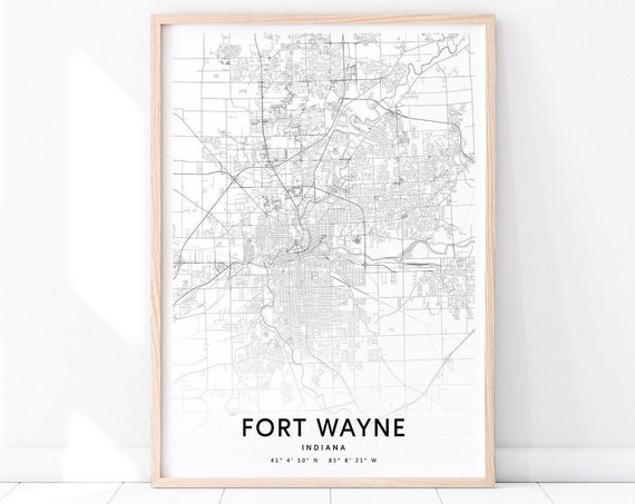 Fort Wayne Map Print Indiana Usa Art Poster City Street Road Modern Wall Home Office Decor