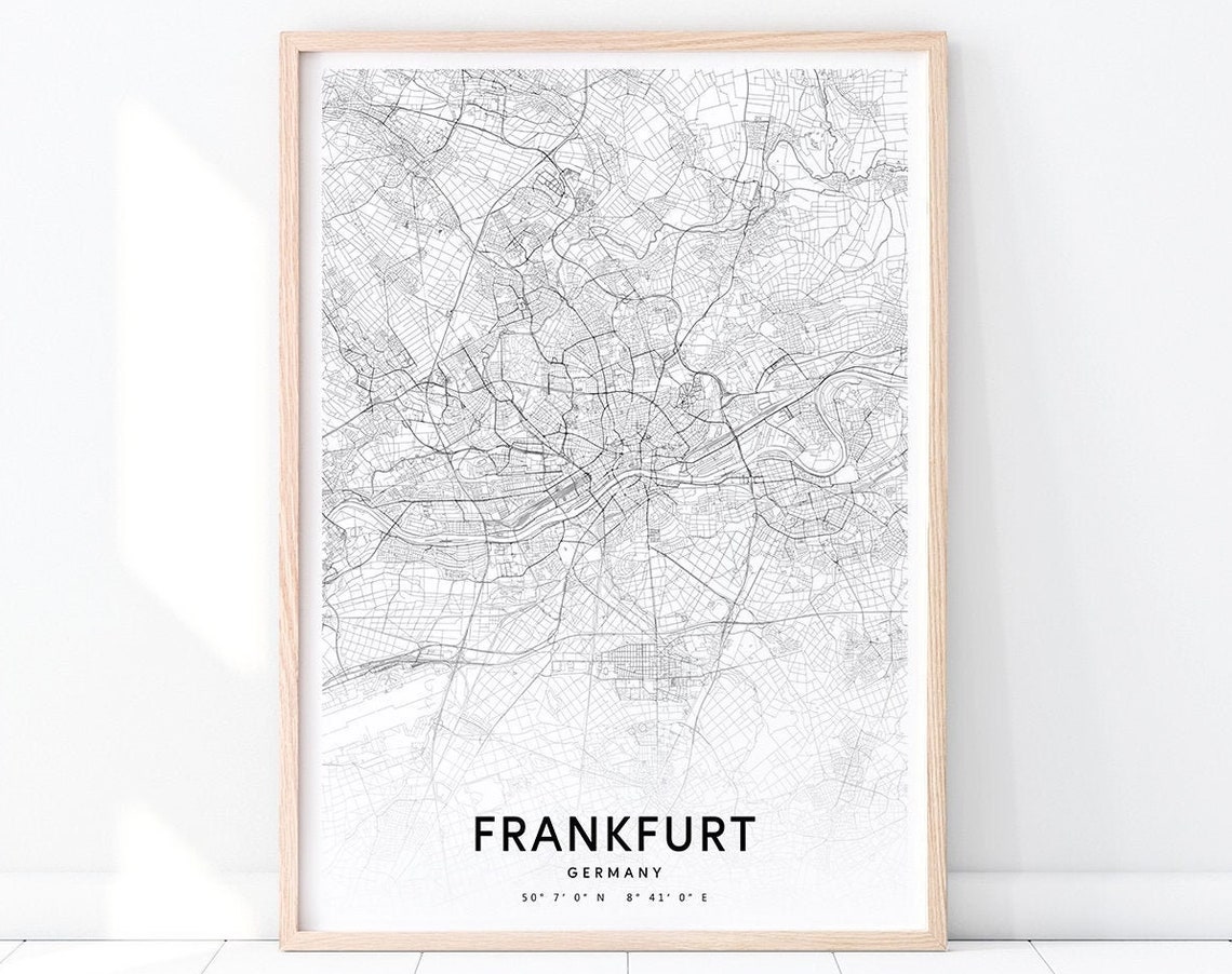 Frankfurt Map Print Germany Art Poster City Street Road Minimalist Modern Wall Office Decor
