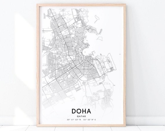 Doha Map Print Art Poster Qatar City Street Road Modern Minimalist Home Office Decor Wall