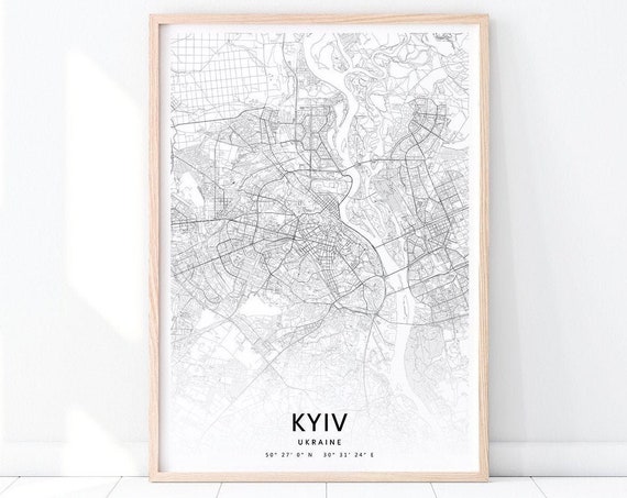 Kyiv Map Print Ukraine Art Poster City Street Road Modern Wall Minimalist Gift Home Office Decor