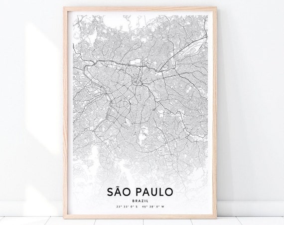 So Paulo Map Print Sao Brazil Art Poster City Street Road Black White Modern Wall Office Decor