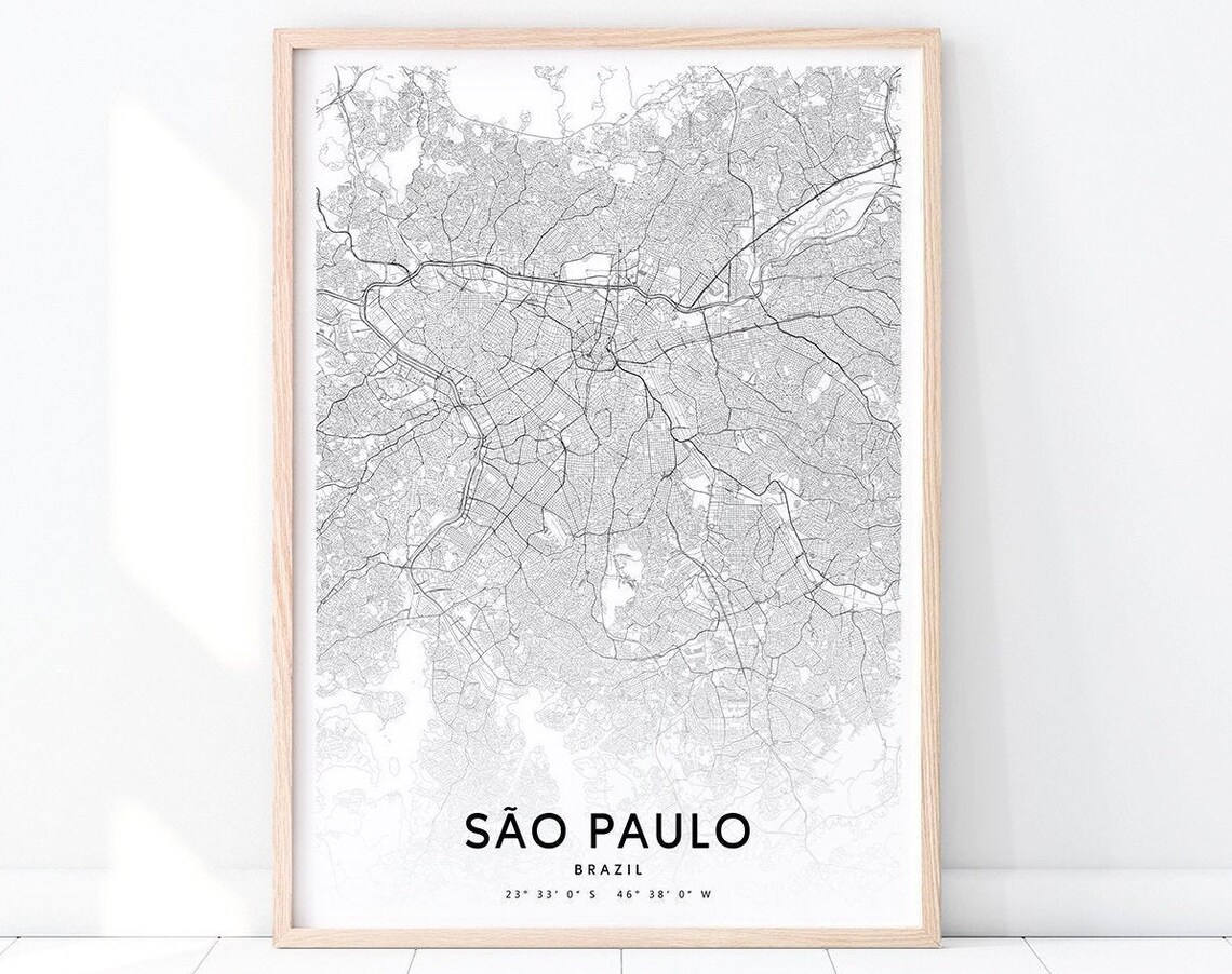 Sao Paulo Brazil Minimalist City Street Map Line Art Home Decor Poster