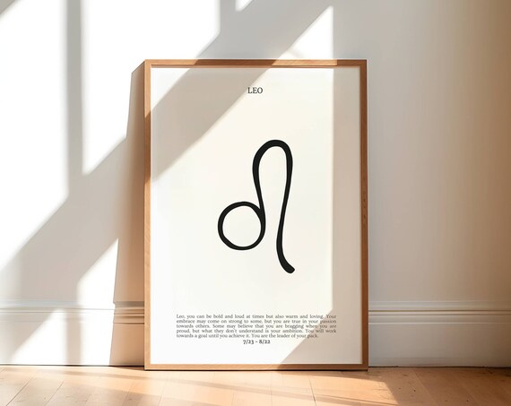Leo Zodiac Sign Symbol Minimal Black And White Astrology Poster