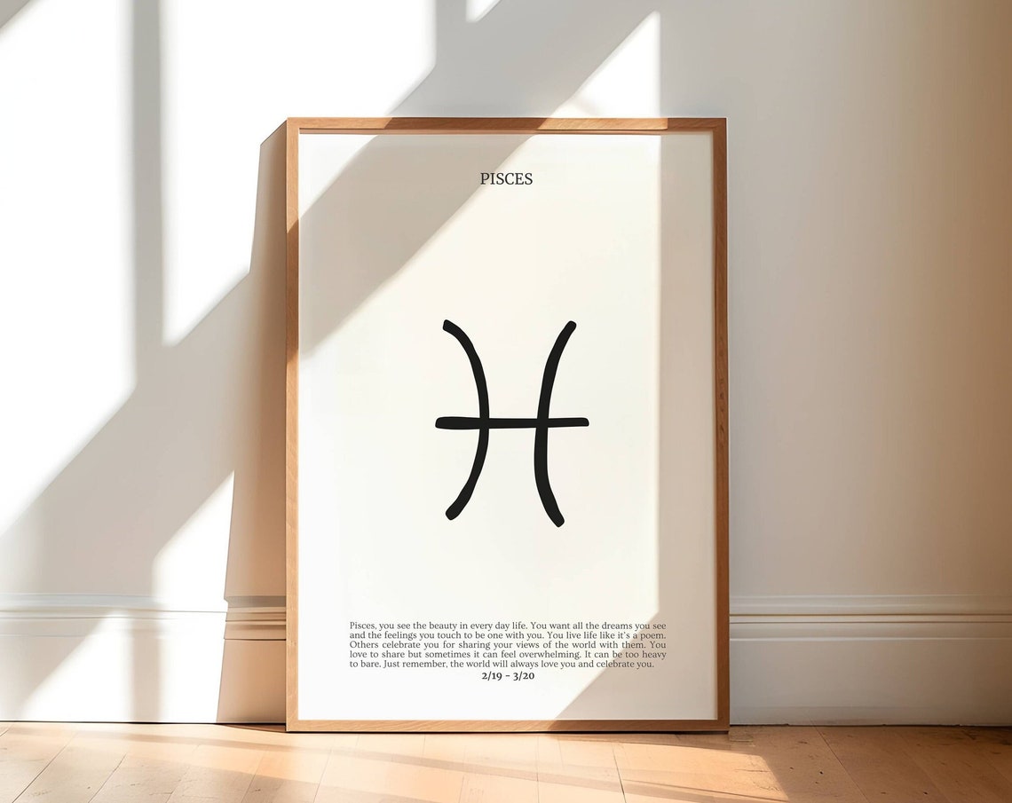 Pisces Zodiac Sign Symbol Minimal Black And White Astrology Poster