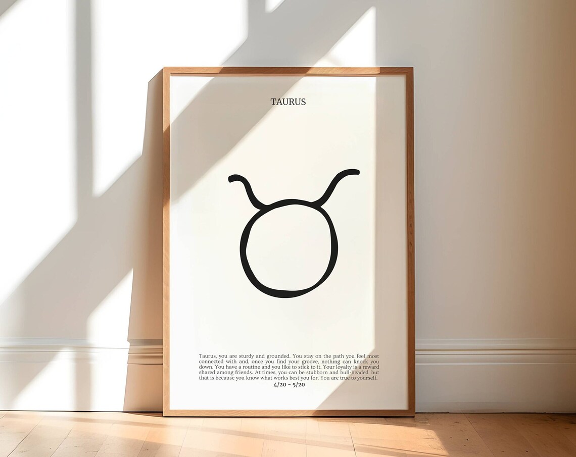Taurus Zodiac Sign Symbol Minimal Black And White Astrology Poster