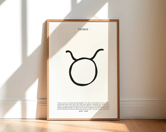Taurus Zodiac Wall Print Zodiac Wall Art Poster Minimal Simple Home Decor Black And White Wall Art Decor Astrology Art Print