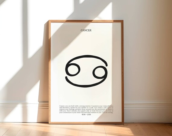 Cancer Zodiac Sign Symbol Minimal Black And White Astrology Poster