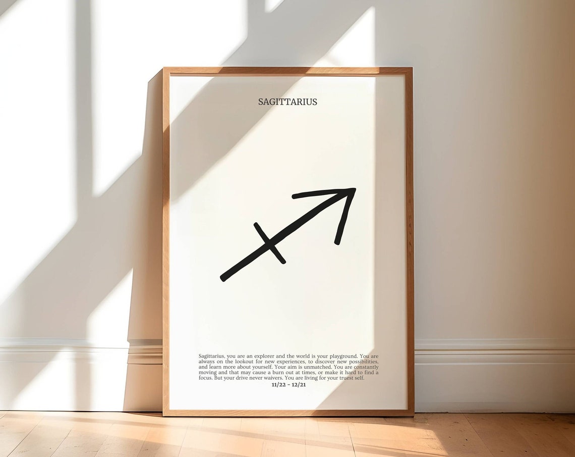 Sagittarius Zodiac Sign Minimal Black White Astrology Star Poster