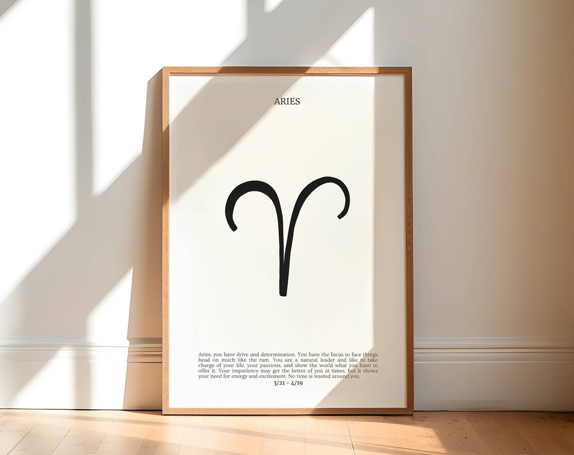 Aries Zodiac Sign Symbol Minimal Black And White Astrology Poster
