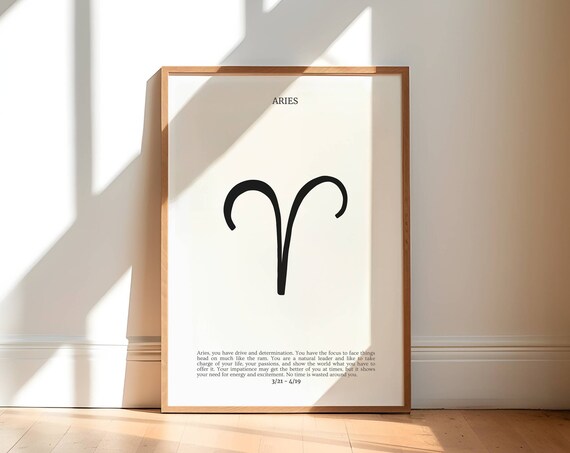 Aries Zodiac Sign Symbol Minimal Black And White Astrology Poster