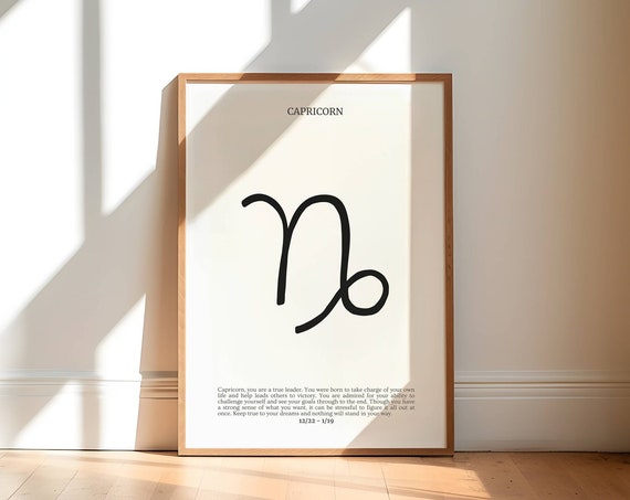 Capricorn Zodiac Wall Print Zodiac Wall Art Poster Minimal Simple Home Decor Black And White Wall Art Decor Astrology Print