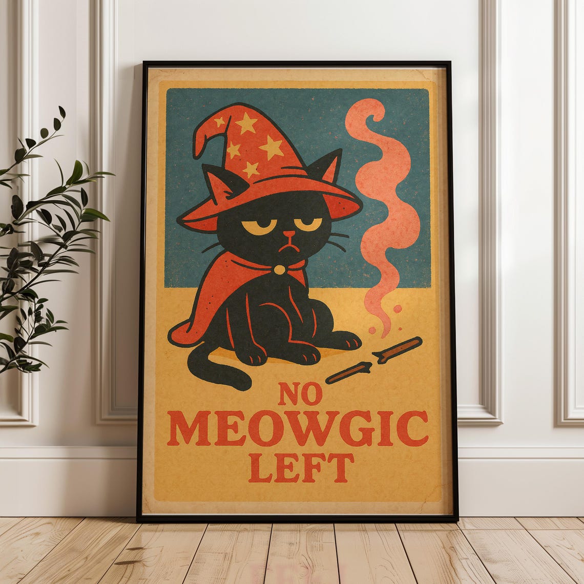 Funny Wizard Cat Poster Retro Halloween Decor Gift For Lovers