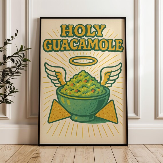 Holy Guacamole Angel Wings Bowl Retro Kitchen Funny Food Poster