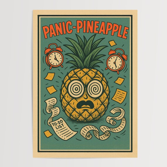 Panic-Pineapple Funny Retro Anxiety Office To-Do List Poster