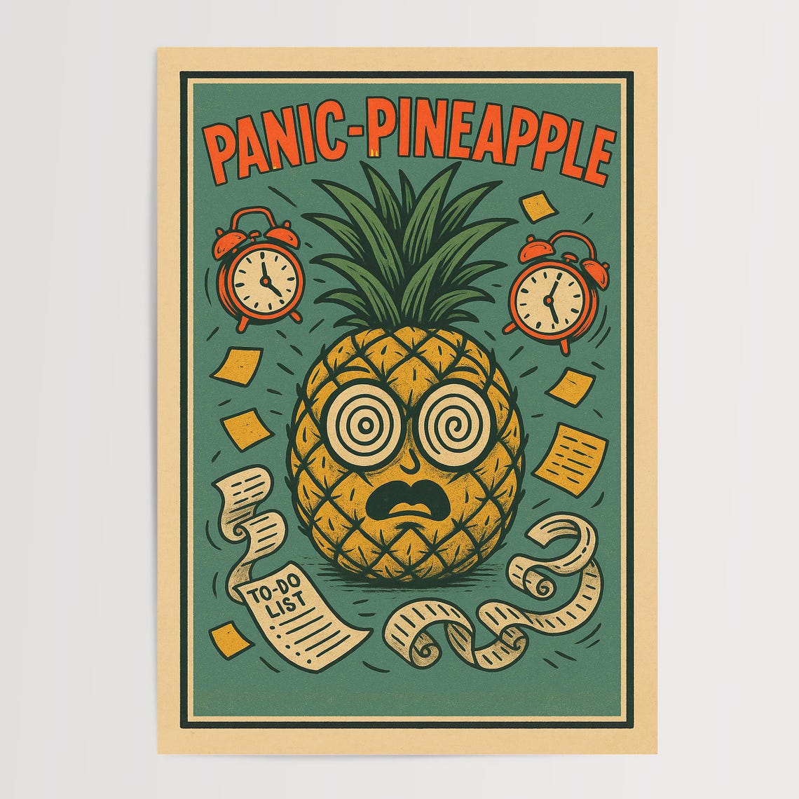 Panic Pineapple Print Funny Anxiety Poster Humorous Office Decor