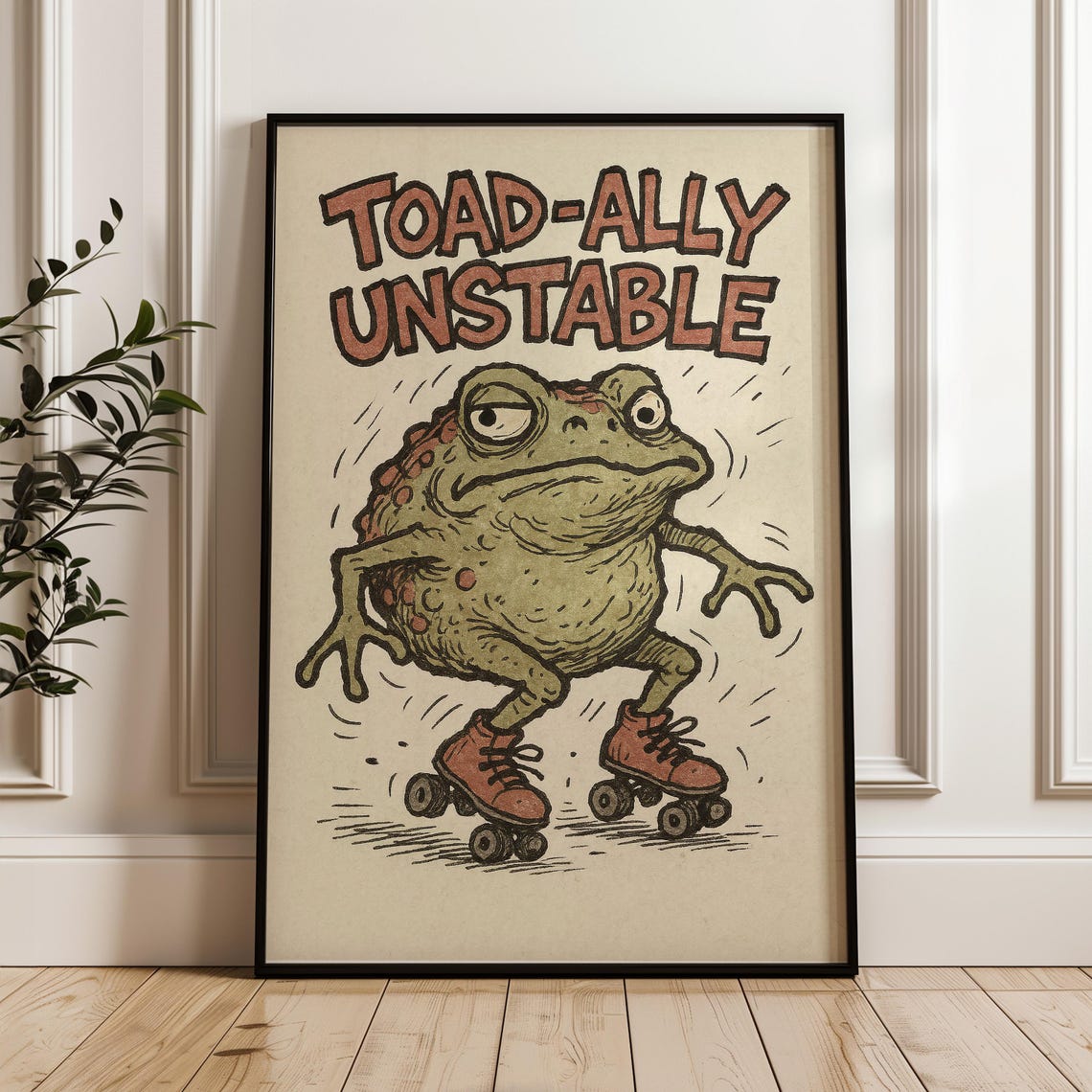 Funny Toad Roller Skating Print Weird Frog Art Humorous Mental Health Decor
