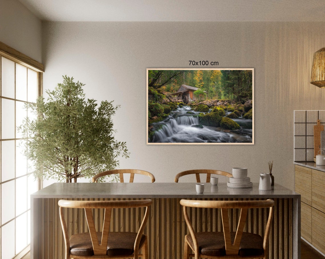 Old Wooden Watermill Rushing Stream Forest Waterfall Nature Poster - Image 3