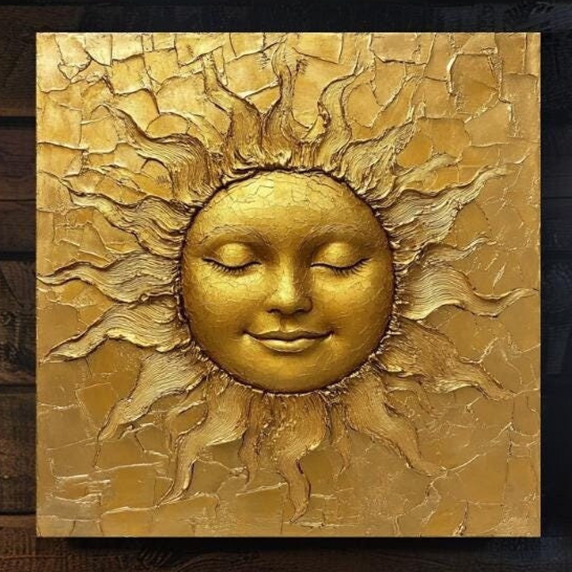 Golden Sun Face Textured Relief Celestial Mystical Sunshine Poster - Image 4