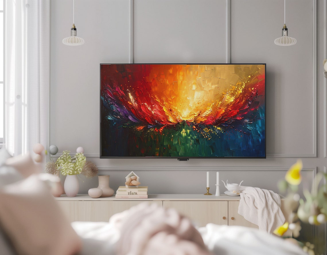 Maximalist Fiery Fireworks Abstract Bold Colorful Oil Art Poster - Image 2