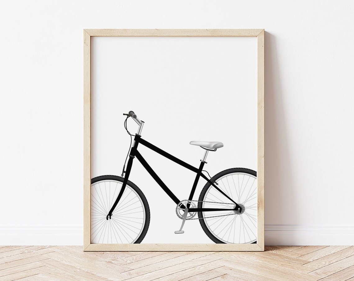 Minimalist Bicycle Black Line Art Bike Nursery Kids Room Poster