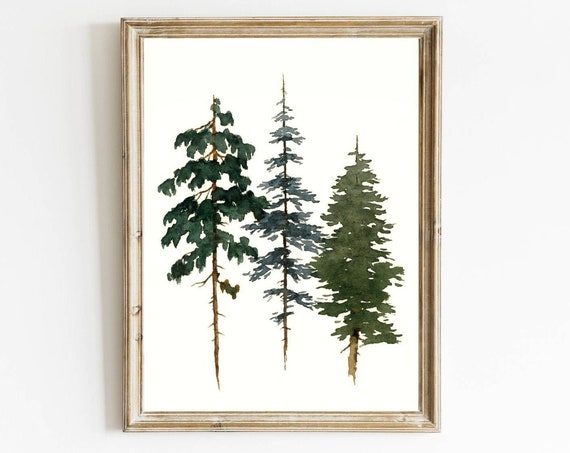 Pine Tree Evergreen Minimalist Watercolor Art Print