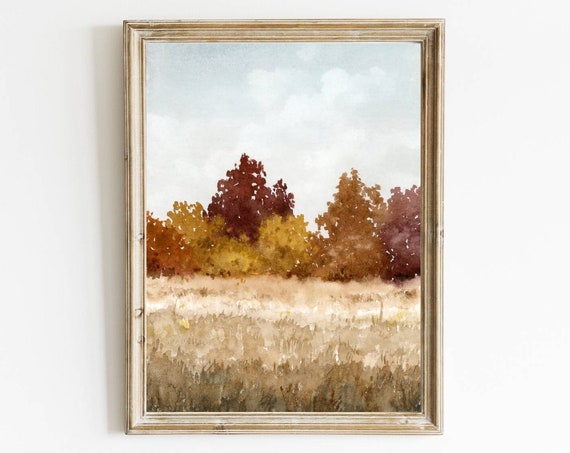 Fall Autumn Landscape Tree Watercolor Art Print