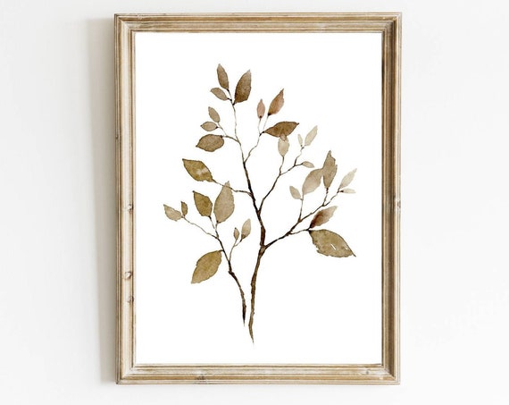 Watercolor Cottage Herbs Art Print, Farmhouse Neutral