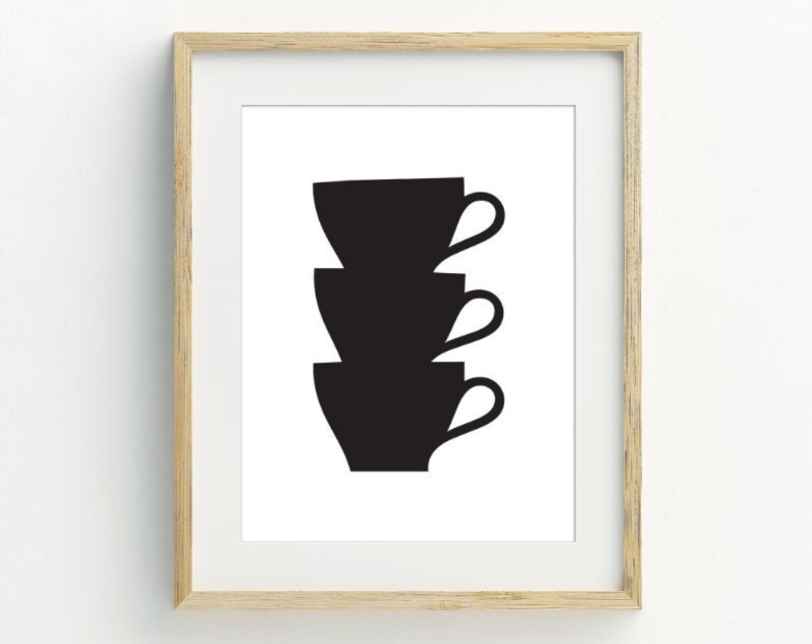 Teacups Black and White Minimalist Art Print