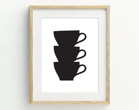 Teacups Black and White Minimalist Art Print