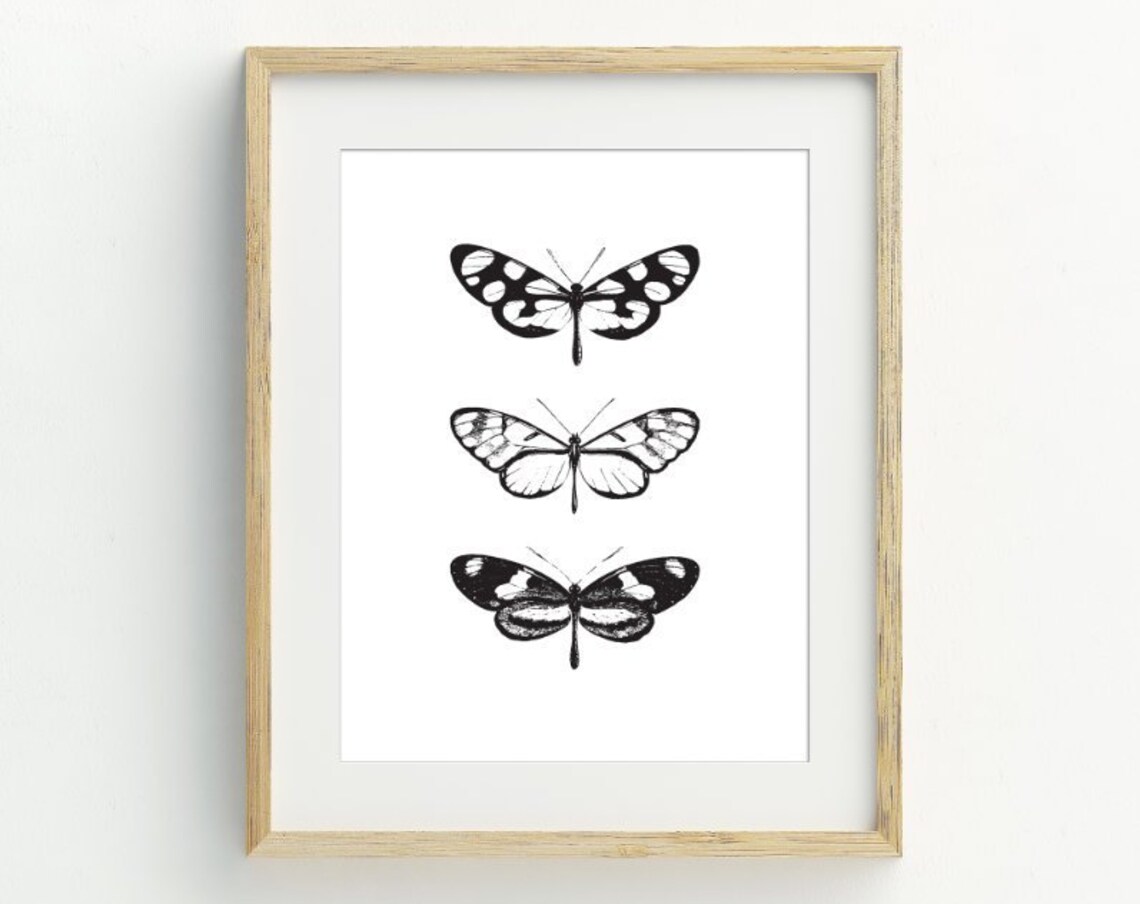 Butterflies Monochrome Minimalist Art Print