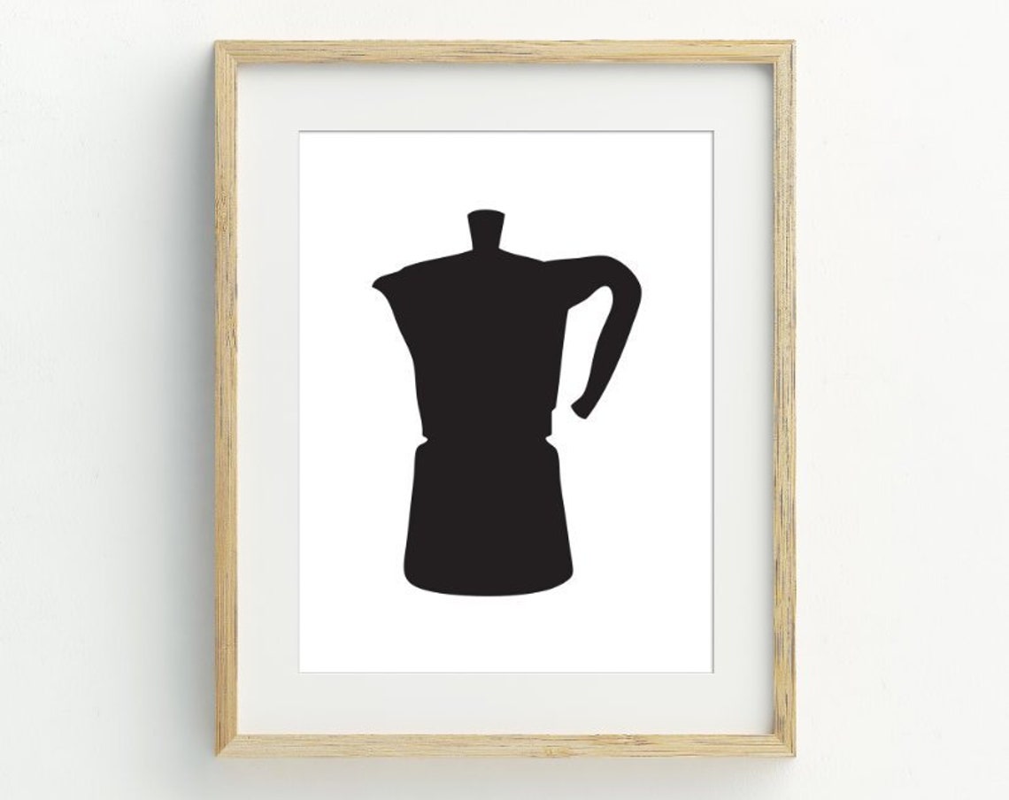 Moka Pot Black Silhouette Minimalist Coffee Kitchen Wall Art Print